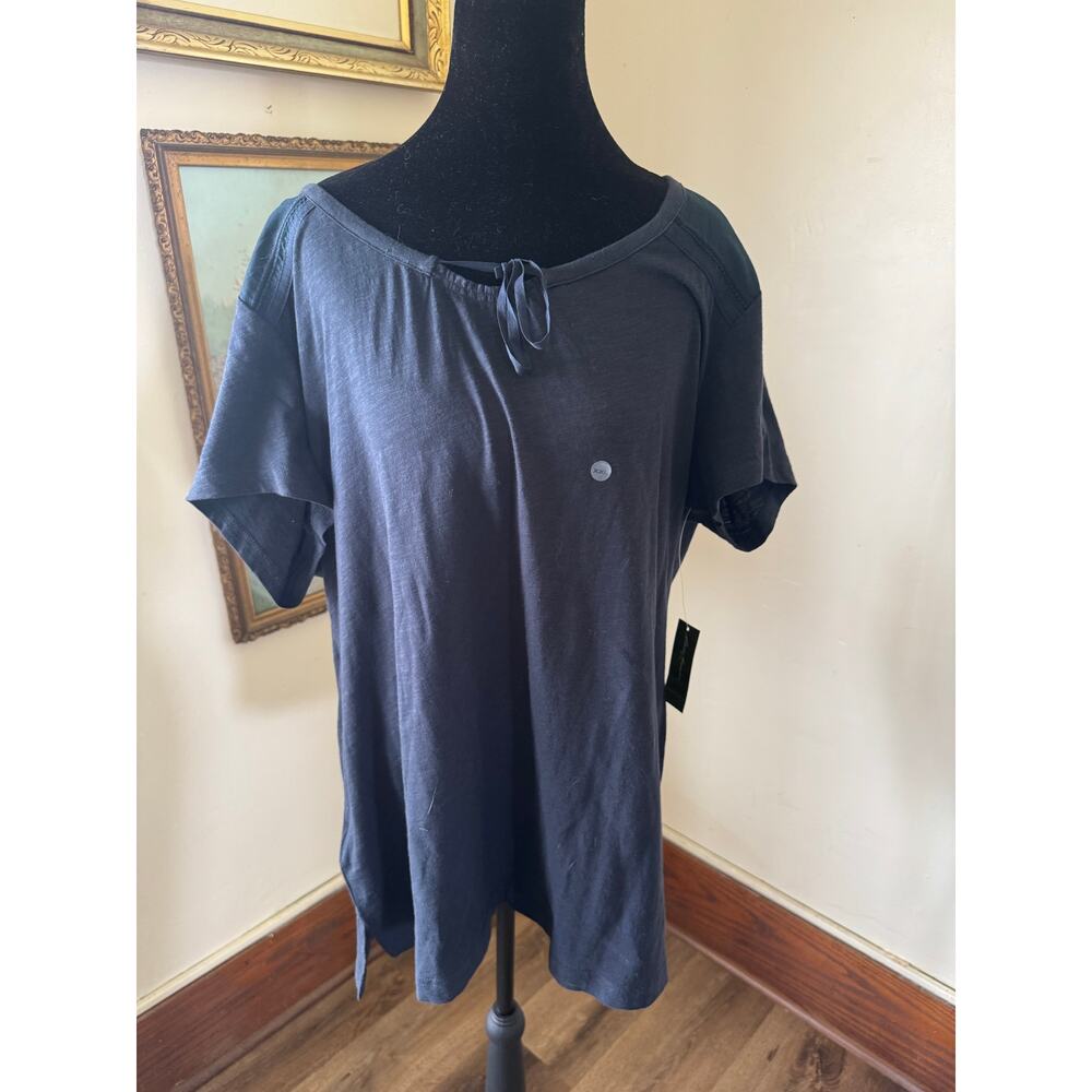 NWT Eddie Bauer XXL Navy Cinch Scoop Neck Tee 100 Percent Cotton